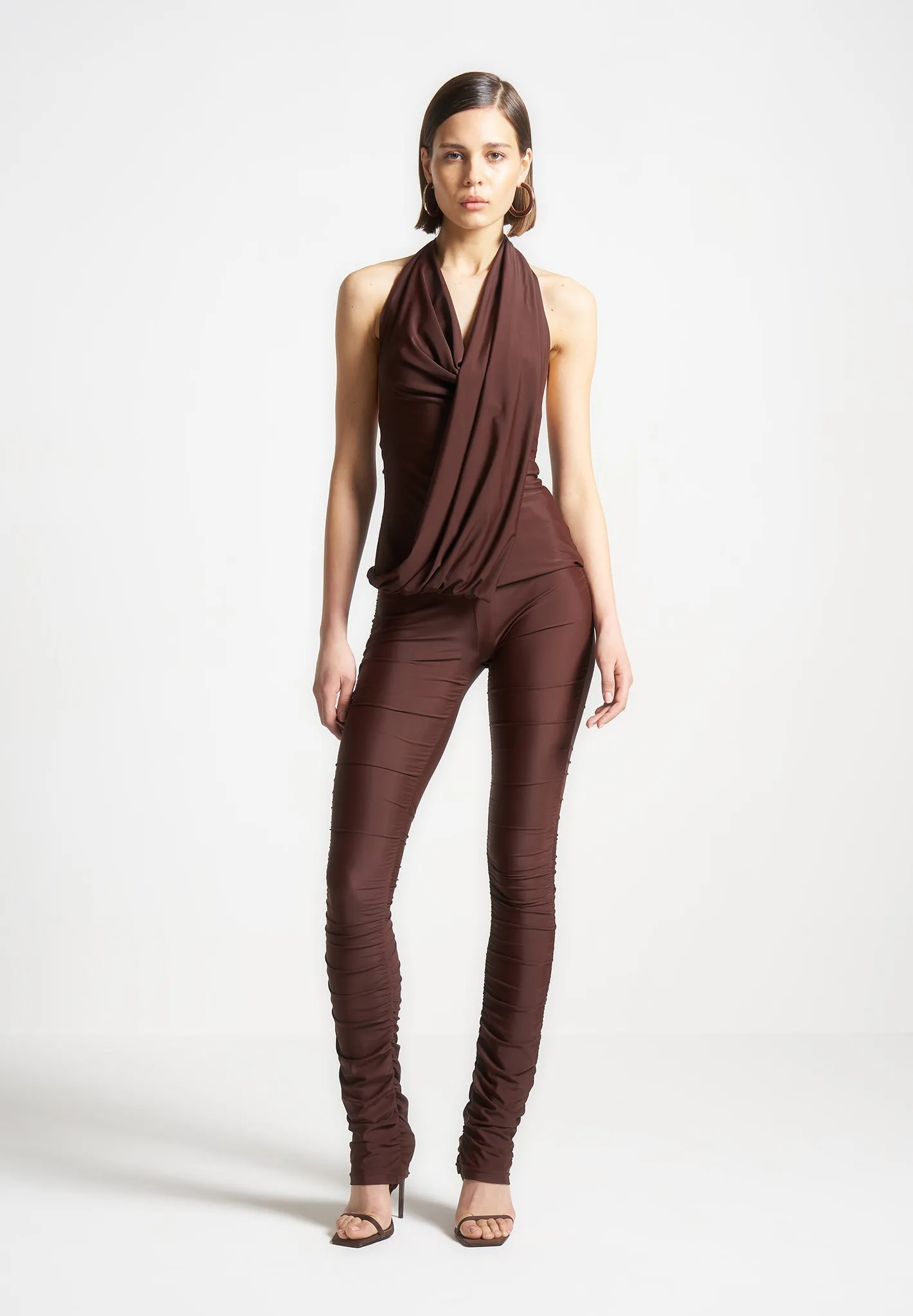 Ruched Fit and Flare Leggings - Brown