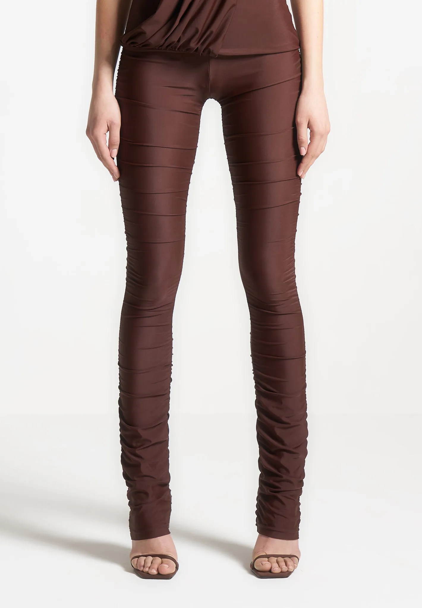 Ruched Fit and Flare Leggings - Brown