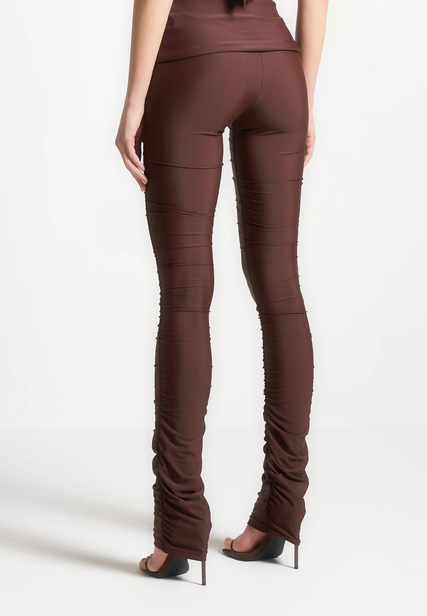 Ruched Fit and Flare Leggings - Brown