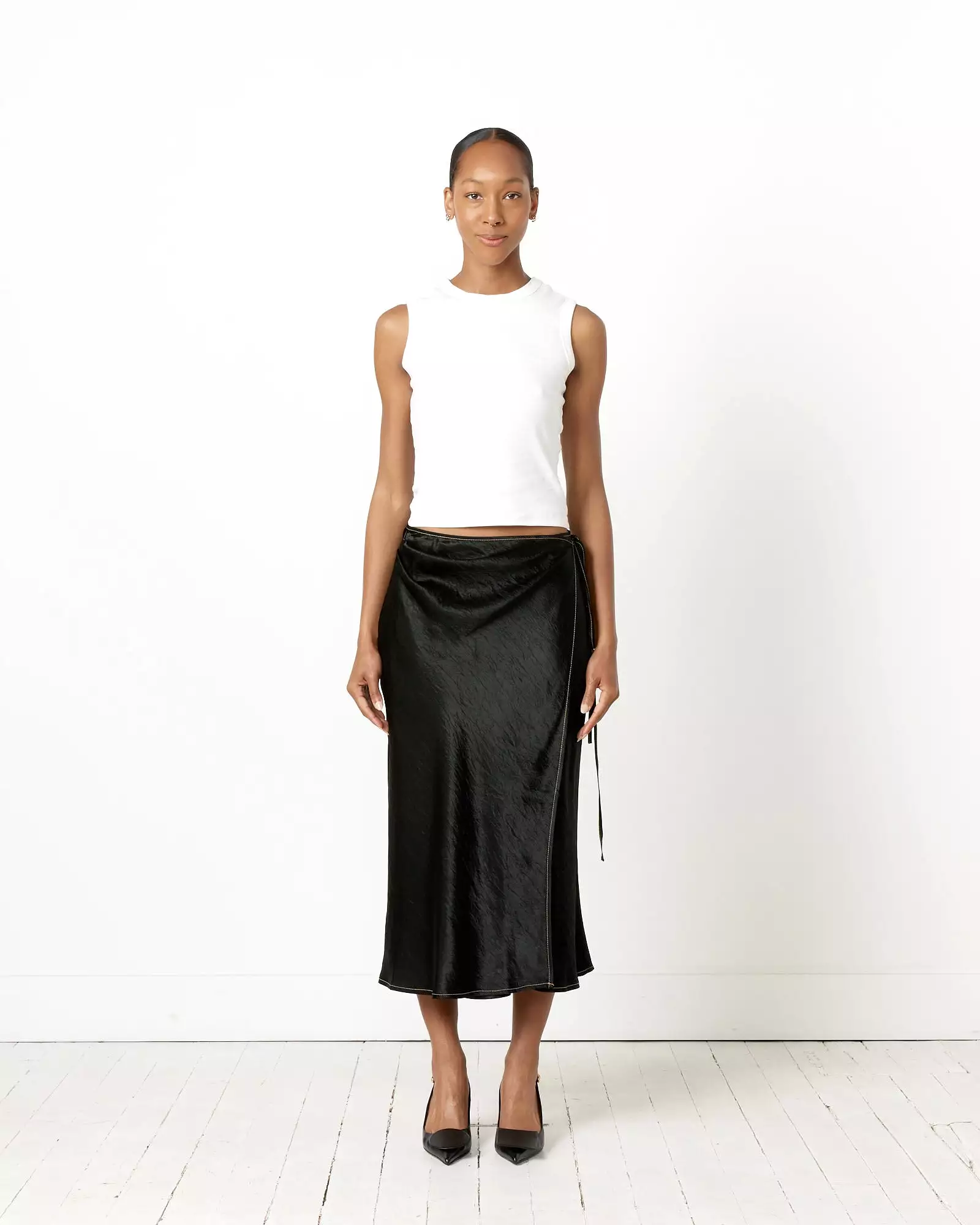 Satin Wrap Skirt in Black