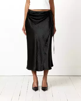 Satin Wrap Skirt in Black