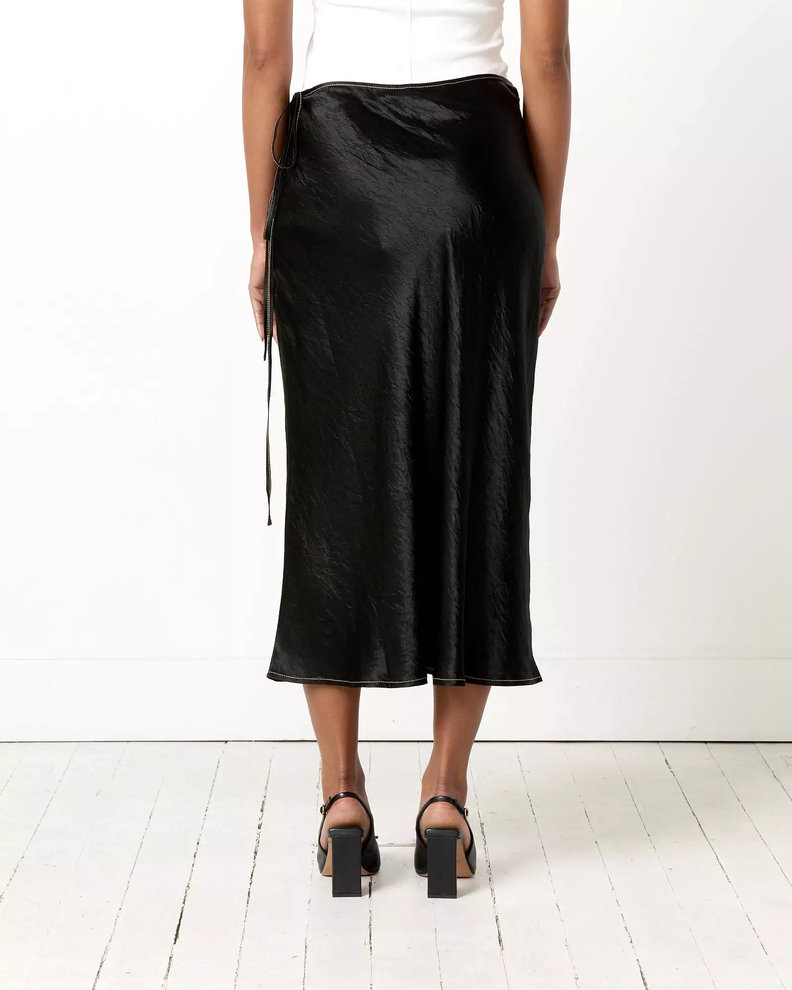 Satin Wrap Skirt in Black