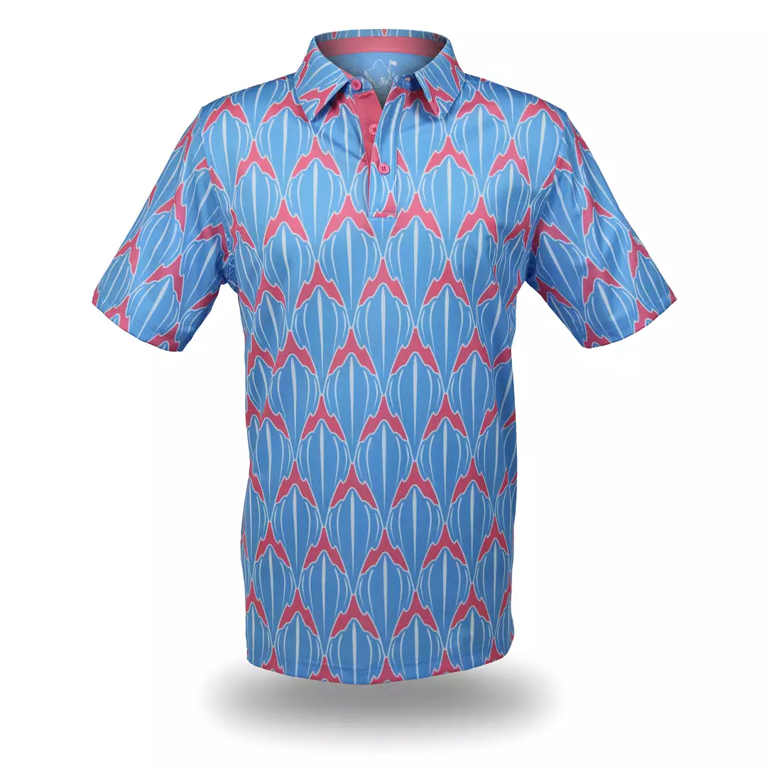 Shark Marina Blue - OGA Men's Polo - Marina Blue and Coral