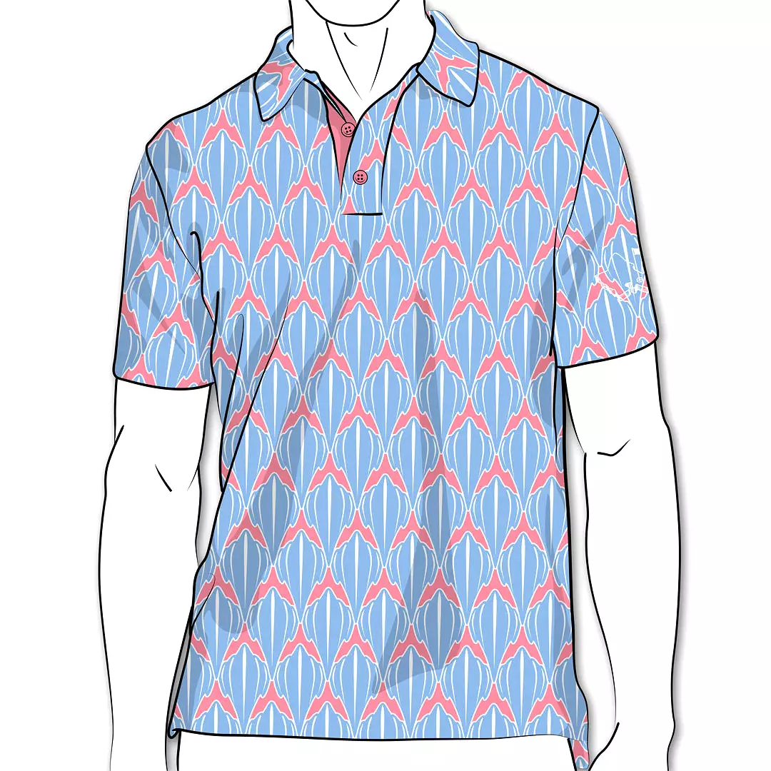 Shark Marina Blue - OGA Men's Polo - Marina Blue and Coral