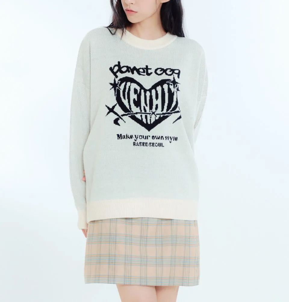 VENHIT  |Heart Unisex Street Style Long Sleeves Oversized Logo