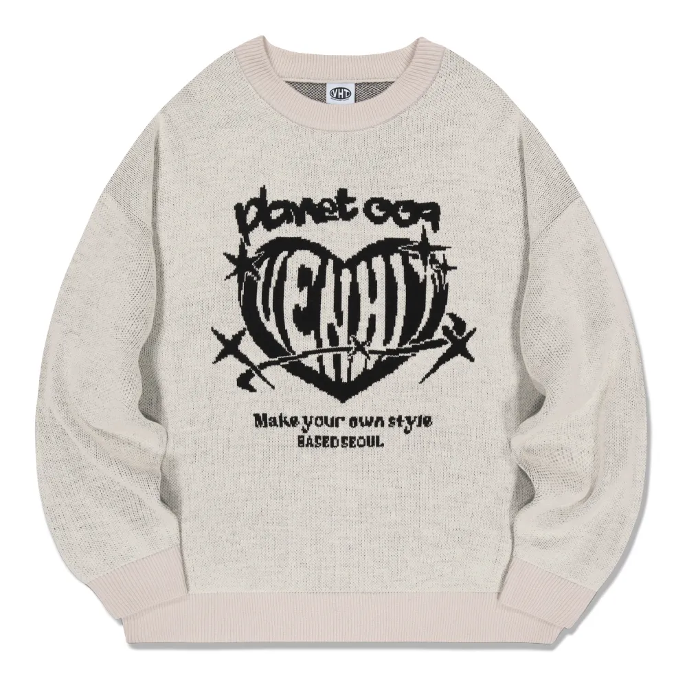 VENHIT  |Heart Unisex Street Style Long Sleeves Oversized Logo