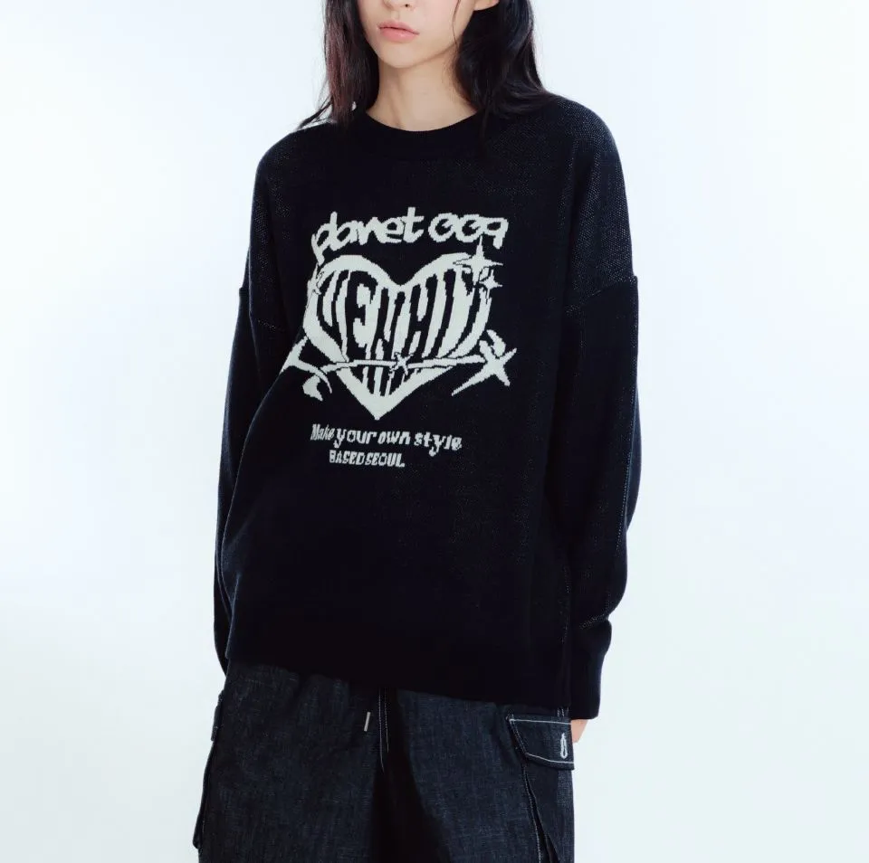 VENHIT  |Heart Unisex Street Style Long Sleeves Oversized Logo