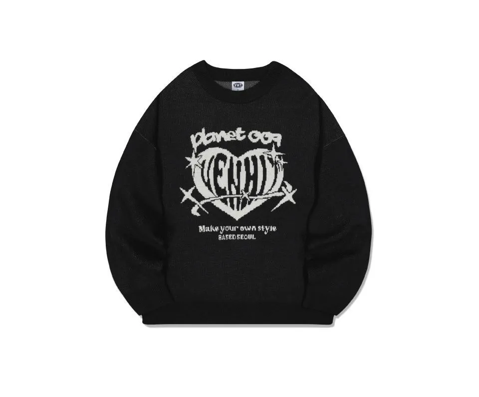 VENHIT  |Heart Unisex Street Style Long Sleeves Oversized Logo