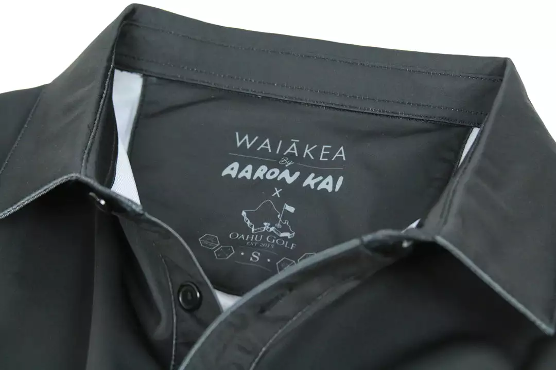 Waiakea Obsidian Waves - OGA X Waiakea Water X Aaron Kai Collab Men's Polo - Obsidian Black