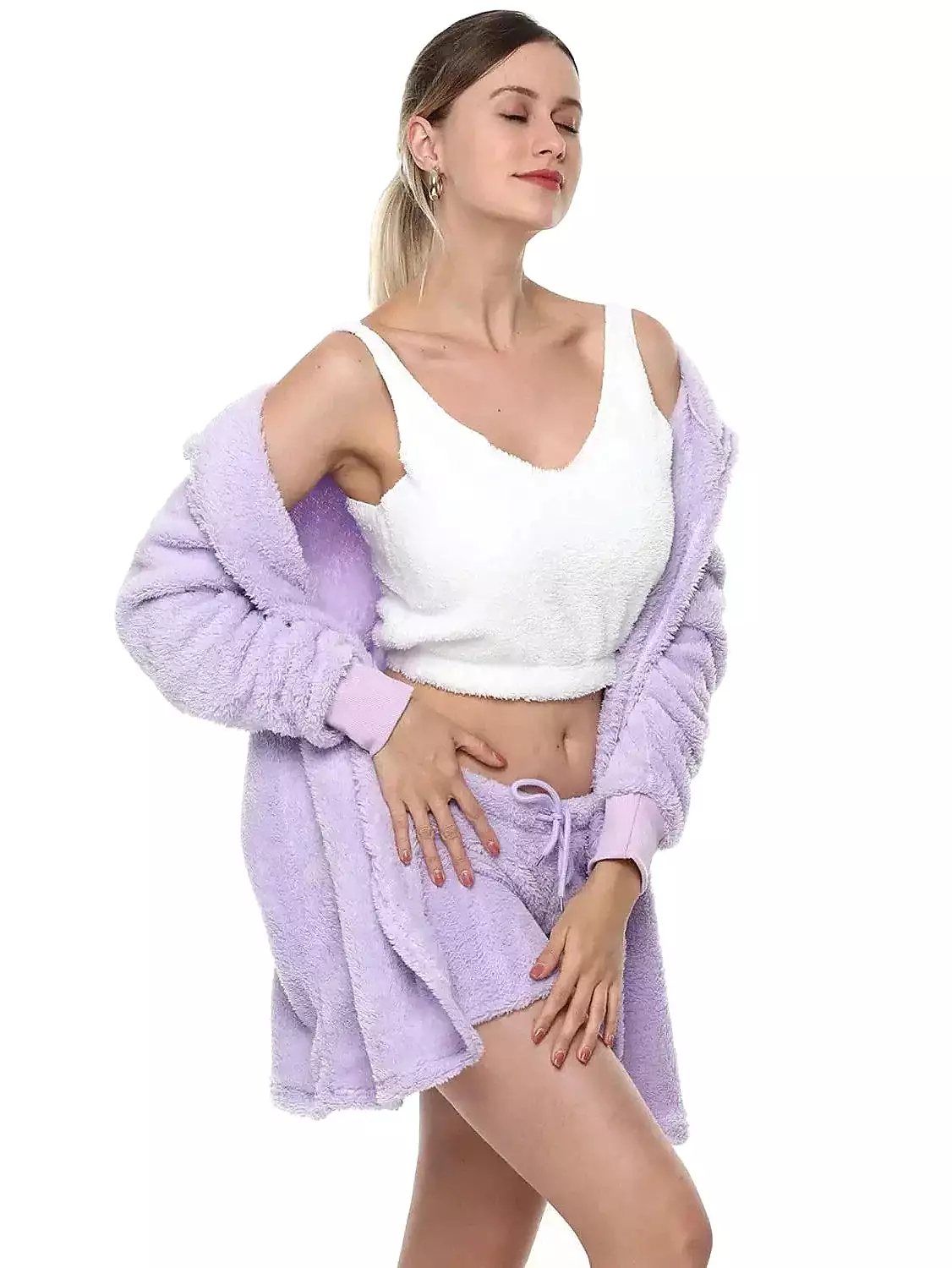 Warm and Stylish 3-Piece Women's Fleece Pajama Set for Cozy Evenings and Valentine's Day Surprise