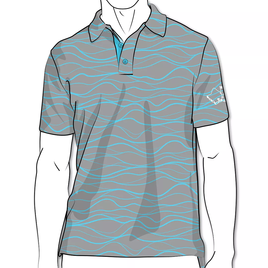 Wavy Blue Dunes- OGA Men's Polo - Gray / Sky Blue