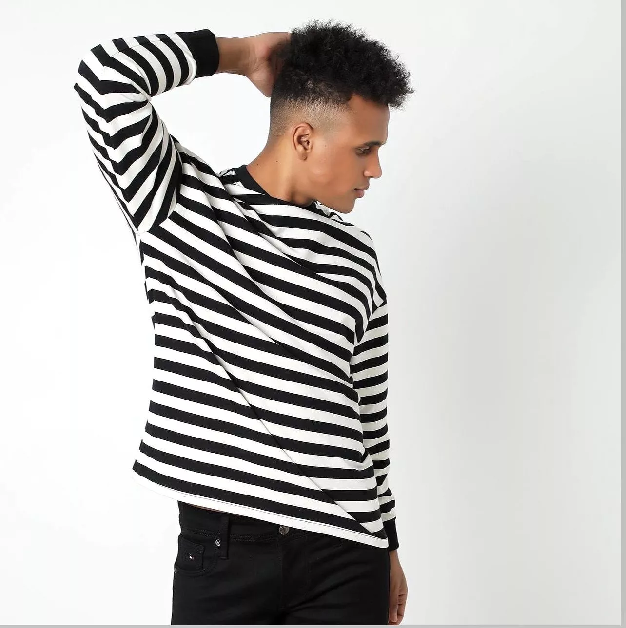 white full sleeve striped tshirt for men