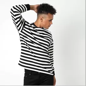 white full sleeve striped tshirt for men