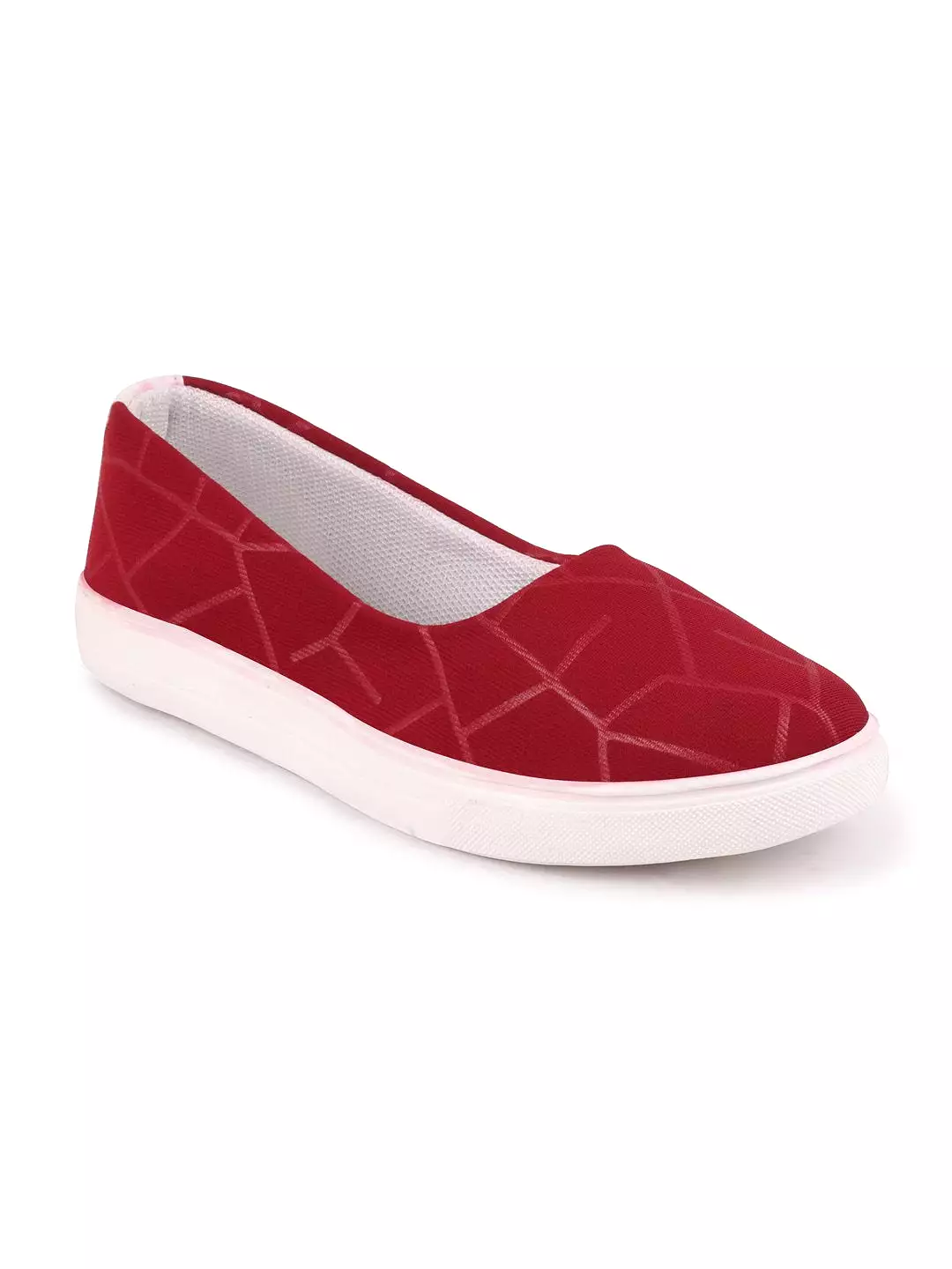 Women Maroon Casual Canvas Slip-On Ballerina