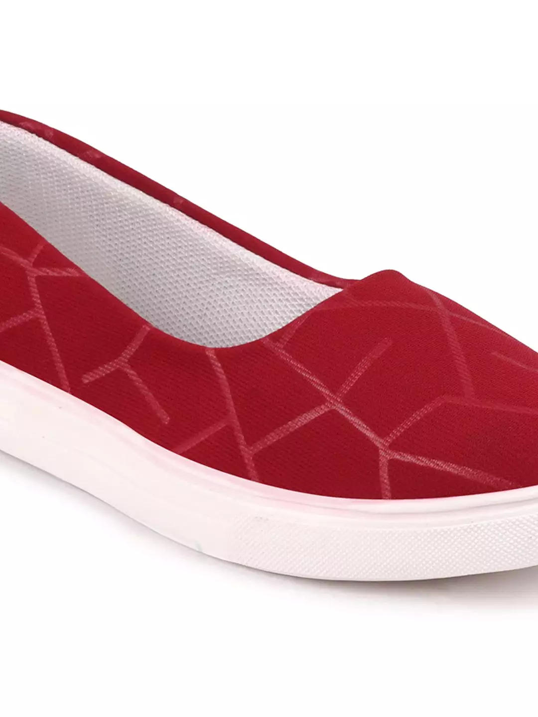 Women Maroon Casual Canvas Slip-On Ballerina