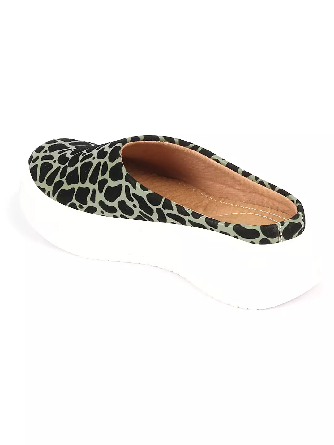 Women Olive Fashion Outdoor Leopard Print Height Enhancer Open Back Slip On Casual Shoes