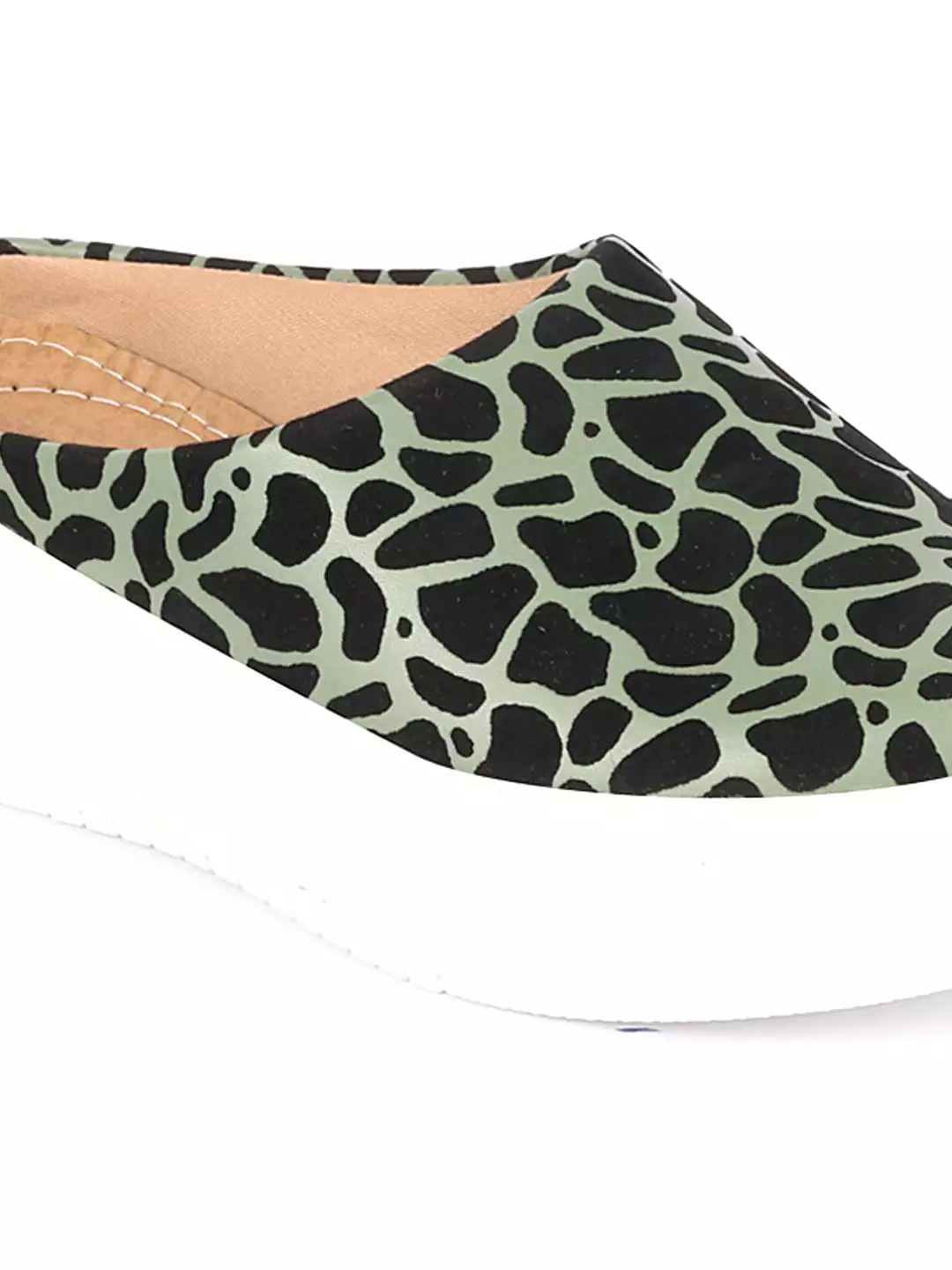 Women Olive Fashion Outdoor Leopard Print Height Enhancer Open Back Slip On Casual Shoes