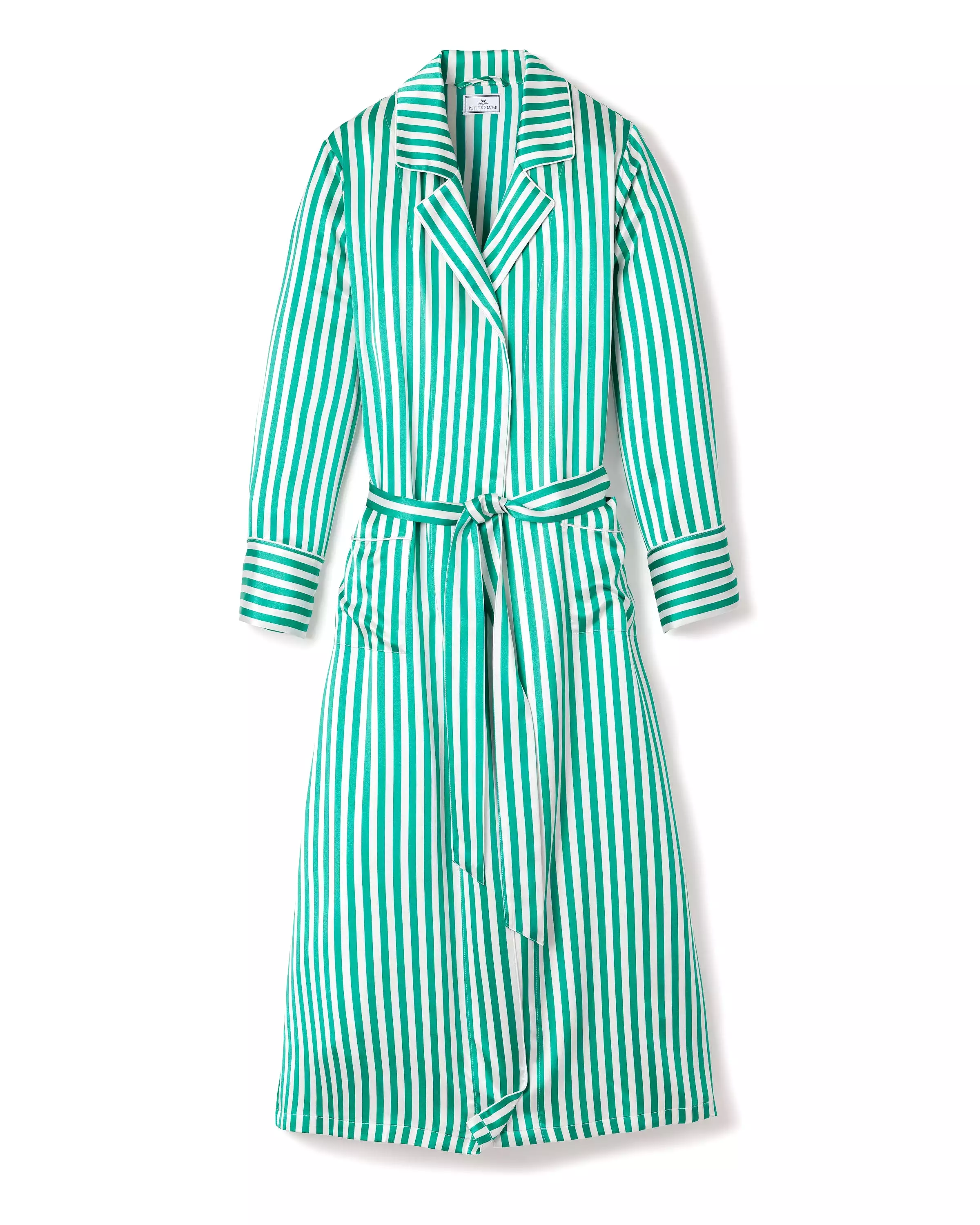 Women's Silk Long Robe in Green Stripe