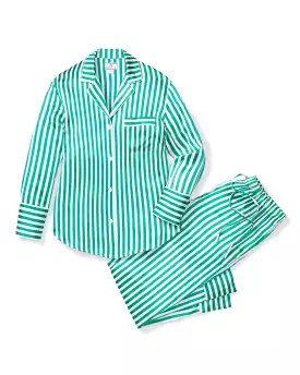 Women's Silk Pajama Set in Green Stripe