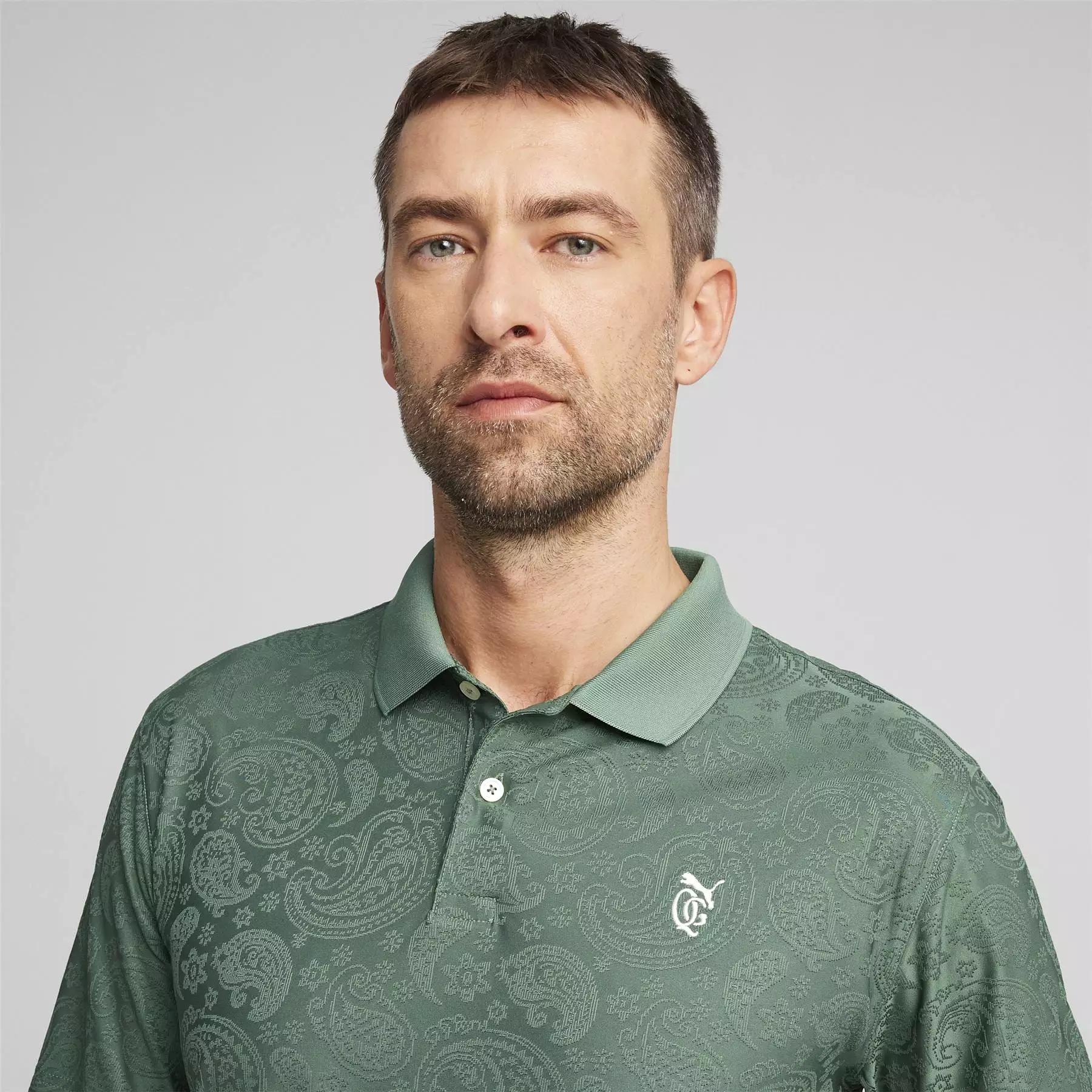 x QGC Jacquard Paisley Polo Deep Forest Green - SS24