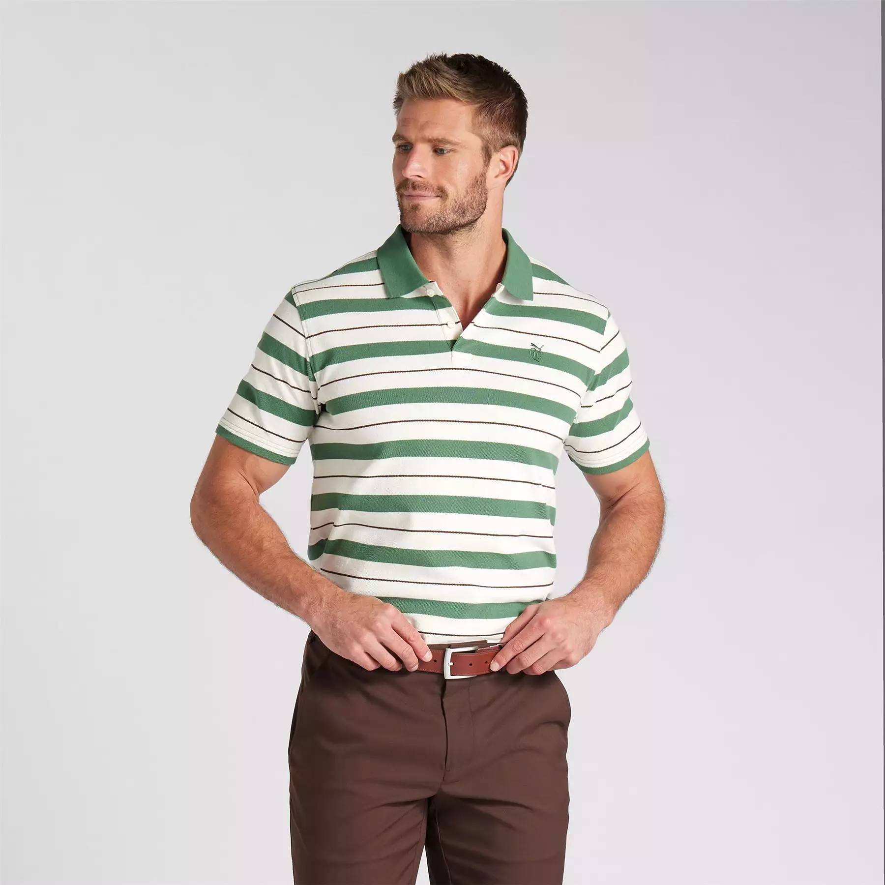 x QGC Sunday Stripe Polo White/Green - SS24